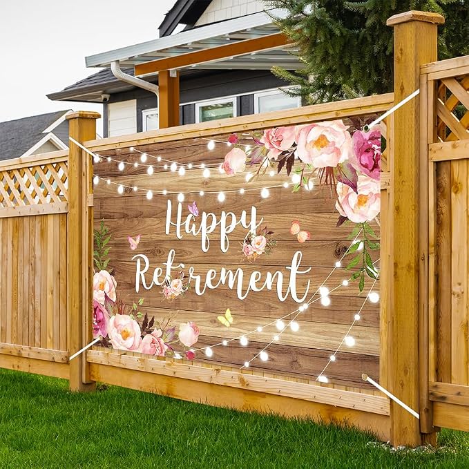 Lofaris Retirement Banner Rustic Floral Party Decoration 70.8x43.3 in | Rustic - Image 3