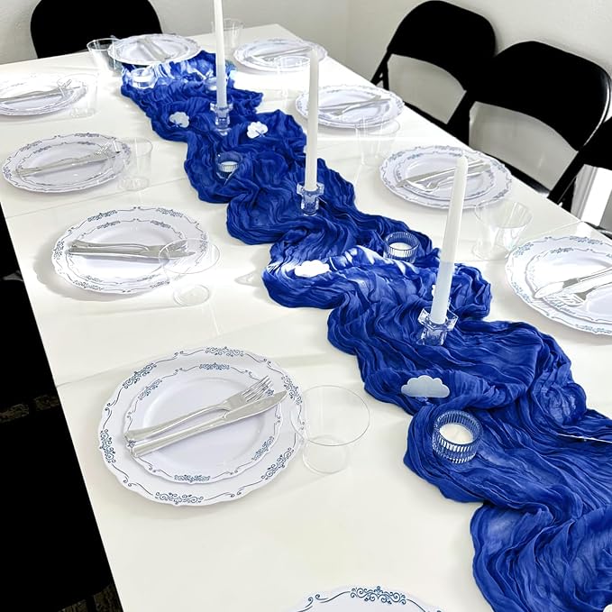 10 Pack Royal Blue Cheesecloth Table Runner 10FT Boho Gauze Fabric Table Runner - Image 6