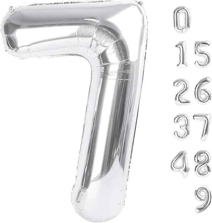 Large Number Balloons 40 Inch Silver 7 Balloon by Mluchee