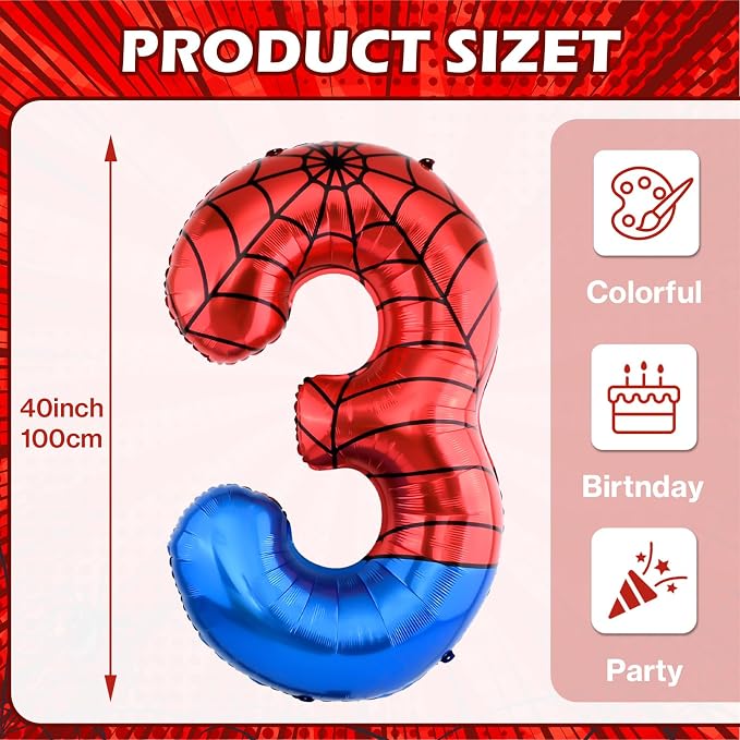 40 Inch Vibrant Spider-Themed Number Foil Balloons - Image 3