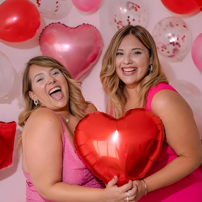 Red Heart Ballloons, 18 Inch Bright R Foil Love Heart Shaped Balloons 12Pcs Red - Image 3