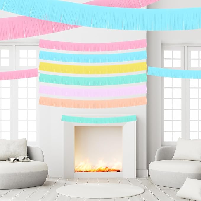 Taiyin 12 Pack 120 Feet Macaron Fringe Garland Tissue Pastel Paper Fringe - Image 5
