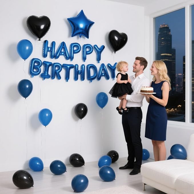 27 Pcs Blue Black Birthday Decorations, 3D Letters Blue Happy Birthday Balloon - Image 6
