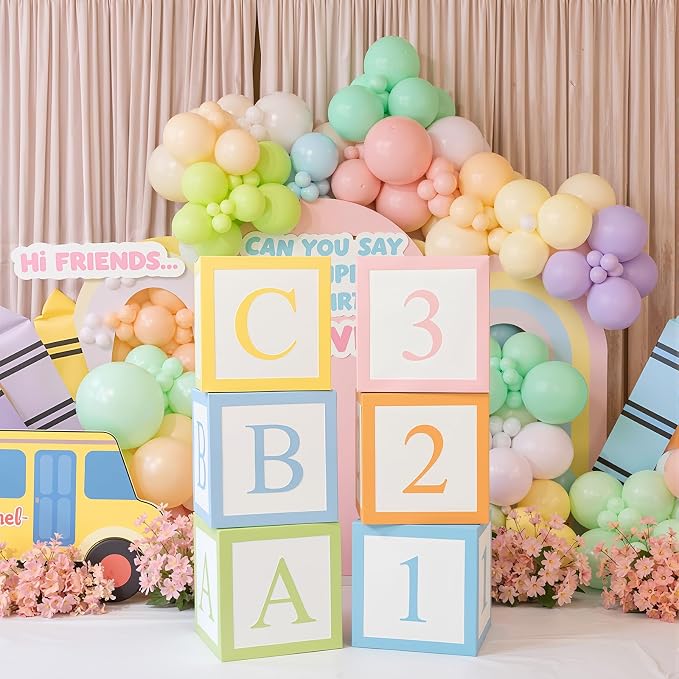 Gueevin English Teacher Party Decorations 6 Pcs Pastel Abc 123 Balloon Boxes - Image 8