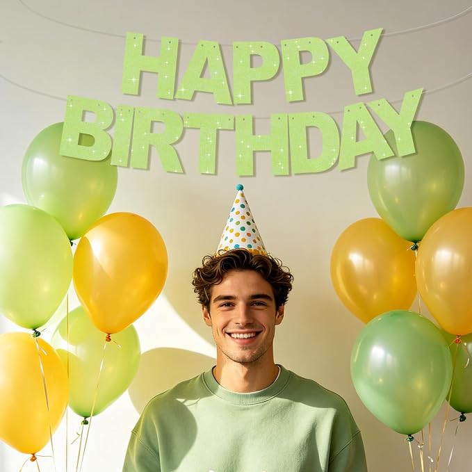 BEISHIDA Pre-Strung Light Green Happy Birthday Banner Party Sign Decoration | - Image 4