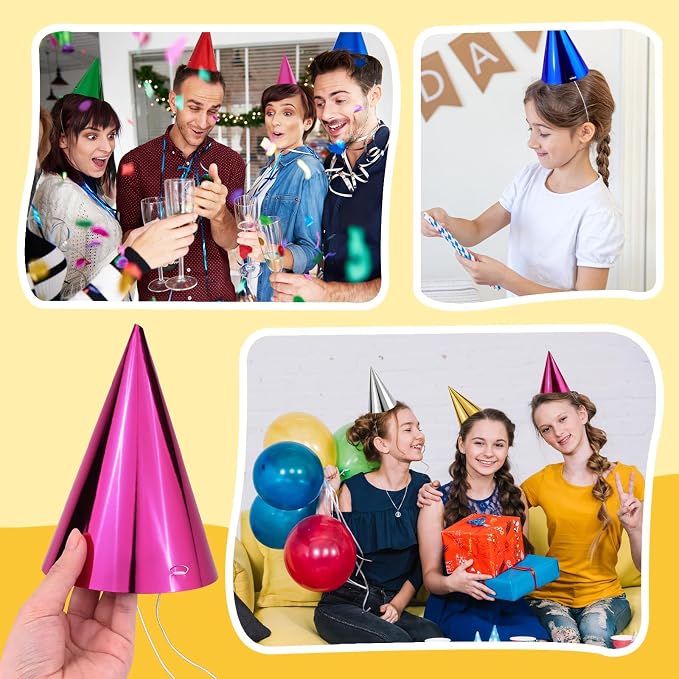 WEOXPR Pre-Assembled Metallic Party Hats Bulk Colorful Cone Hat - Image 6