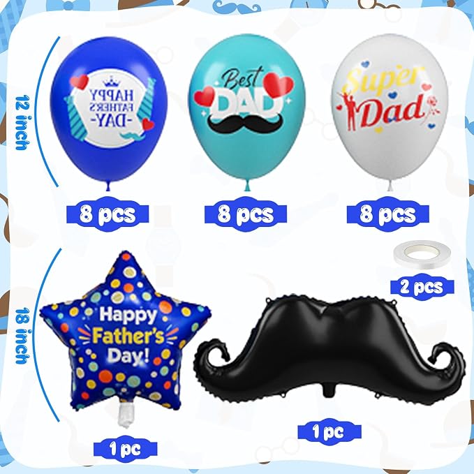 Fathers Day Party Balloons, 12 Inch Royal Blue Teal White Printed Latex Balloons - Image 2