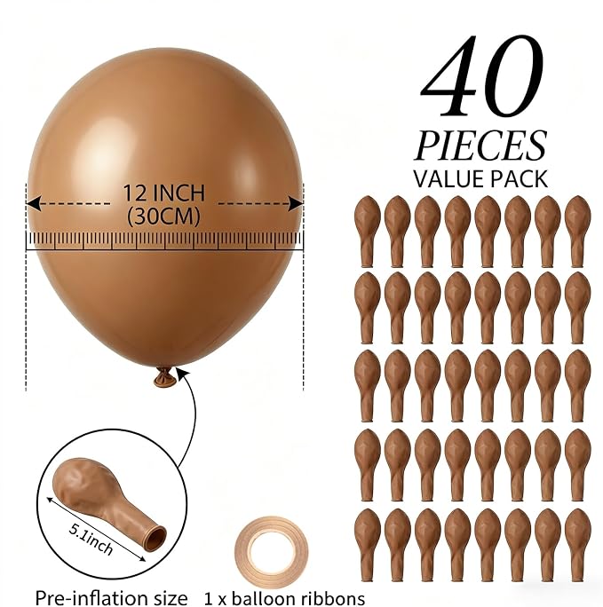 40 Pcs Light Brown Balloons 12 Inch, Boho Neutral Tan Coffee Latex Balloon | - Image 3
