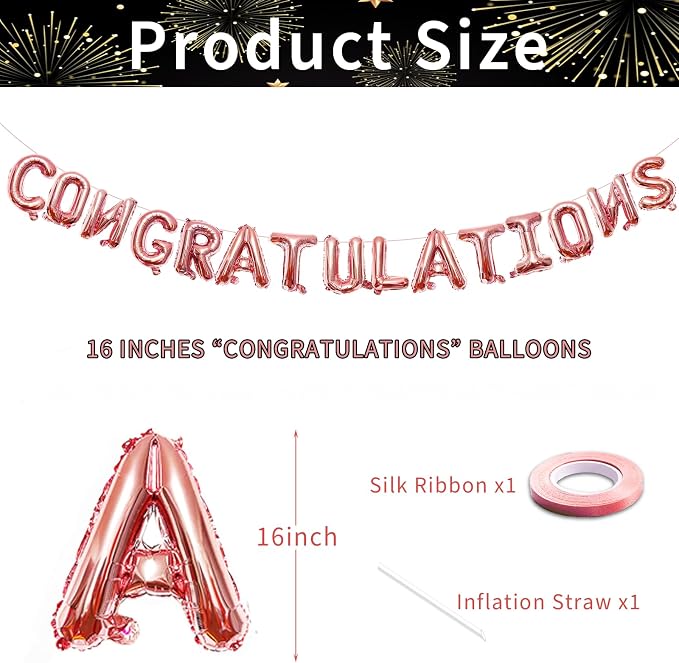 16 Inches CONGRATULATIONS Balloons Hanging Banner Decorations, Mylar Letter - Image 2