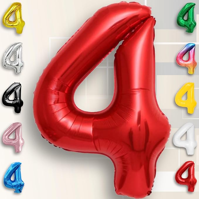 Red Number Balloon 4 Mylar Foil Balloons 16 inch - Image 2
