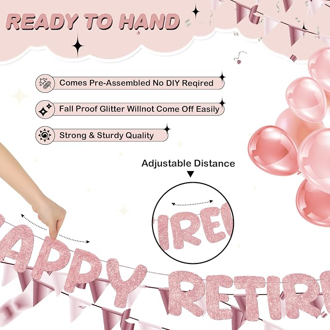 Fulmoon Pre Strung Happy Retirement Banner Glitter Retirement Sign Funny - Image 3