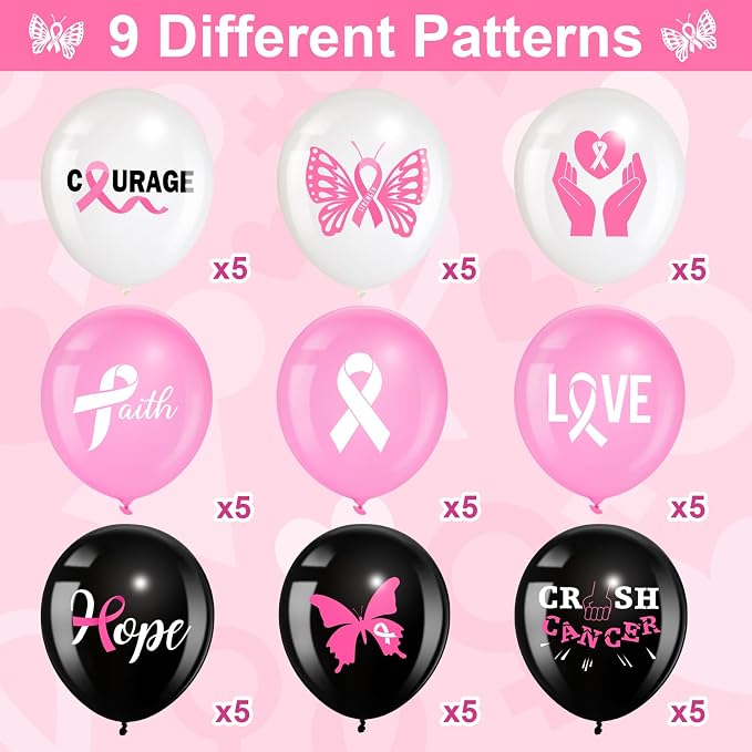 Tiamon 45 Pcs Breast Cancer Awareness Balloons Breast Cancer Party Supplies - Image 2