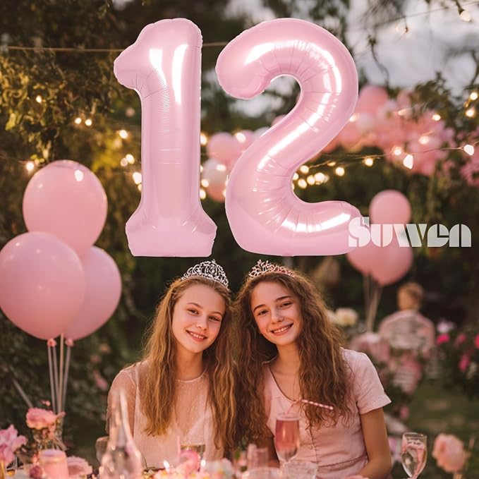 SUWEN 40 Inch Pink Large 12 Number Balloons Big Foil Helium Number Balloons 0-9 - Image 4