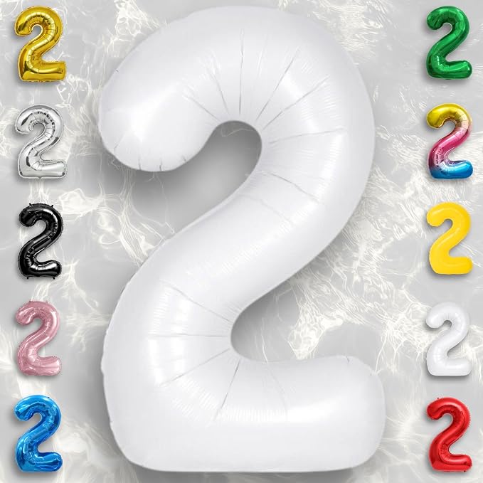 White Number Balloon 2 Mylar Foil Balloons 32 inch - Image 4