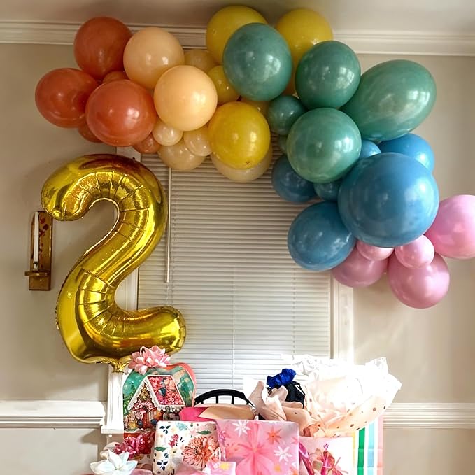 144PCS Rainbow Balloon Arch Kit, Mustard Yellow Beige Balloons - Image 9