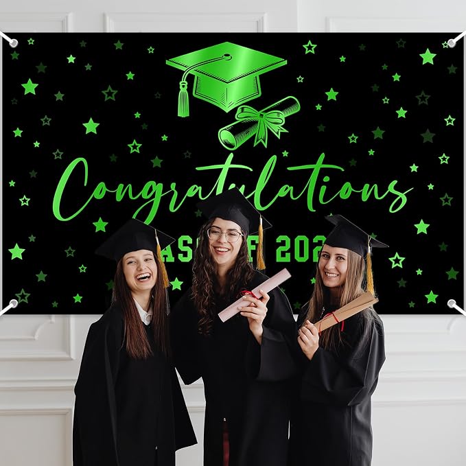 Congratulations Class of 2026 Backdrop Black Green Graduation Banner Congrats - Image 7
