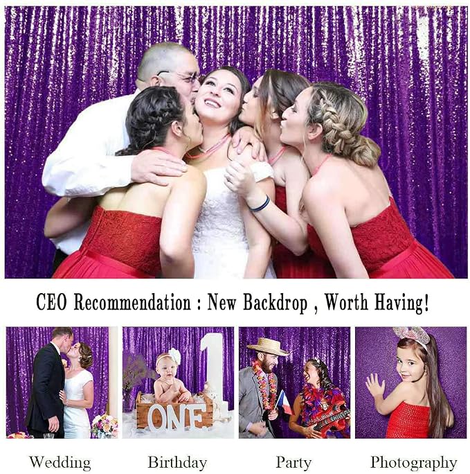 ShinyBeauty Sequin Backdrop 8ftx10ft Royal Purple Sequin Fabric Drapes Sparkle - Image 7