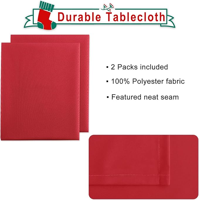 Hiasan 2 Pieces Red Tablecloth Square - Wateproof and Spillproof Kitchen Christmas Washable Polyester Table Cloth for Dining Room, 54 x 54 Inch
