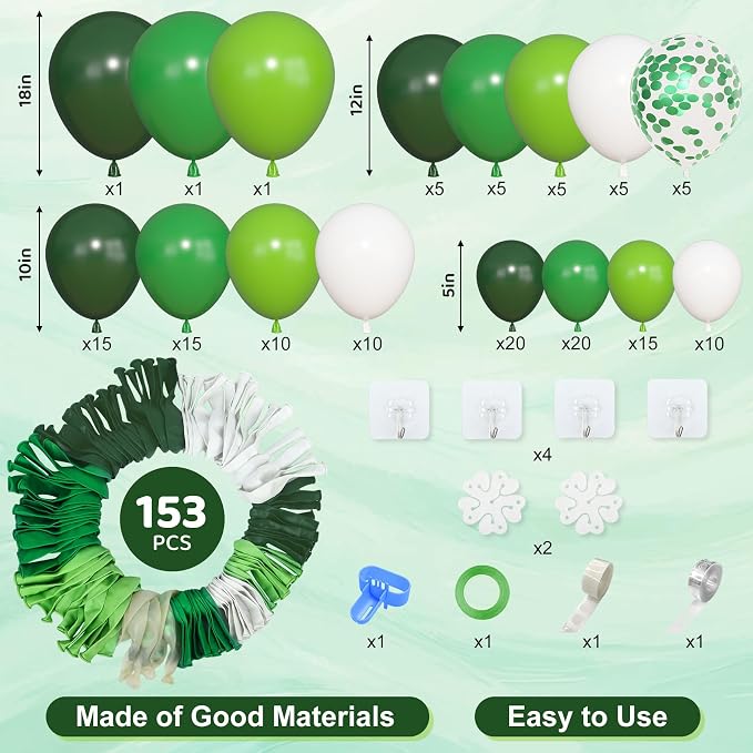 Amandir 153pcs Green Balloons Arch Garland Kit Different Sizes | 18 12 10 5 - Image 3