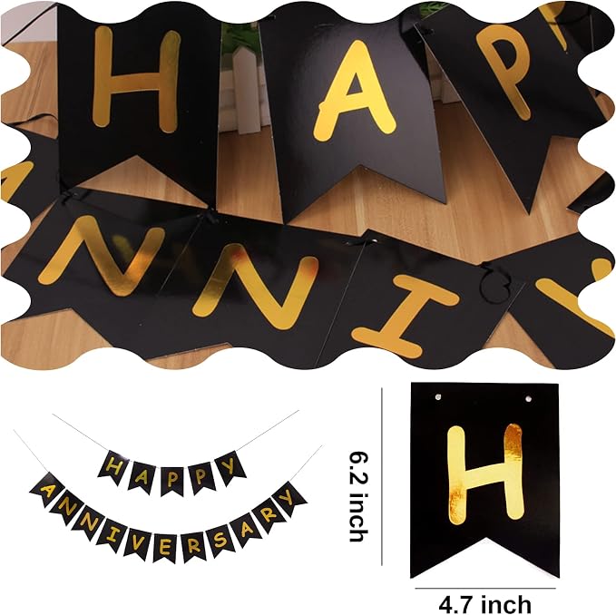 Happy Anniversary Banner Black Banner, Hanging Sign Garland - Image 2