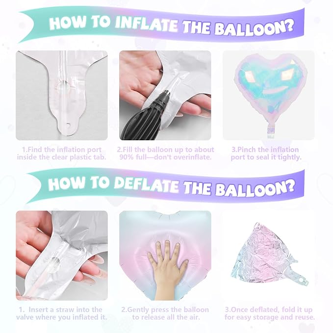 Iridescent Heart Balloons, 18 Inch Transparent Gradient Blue Purple Foil - Image 7