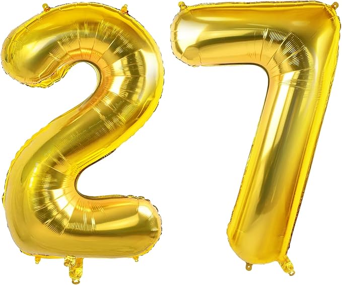 Number 27 Balloons for 27th Birthday Party Decorations, 0-100 Large Gold Foil by Joycard