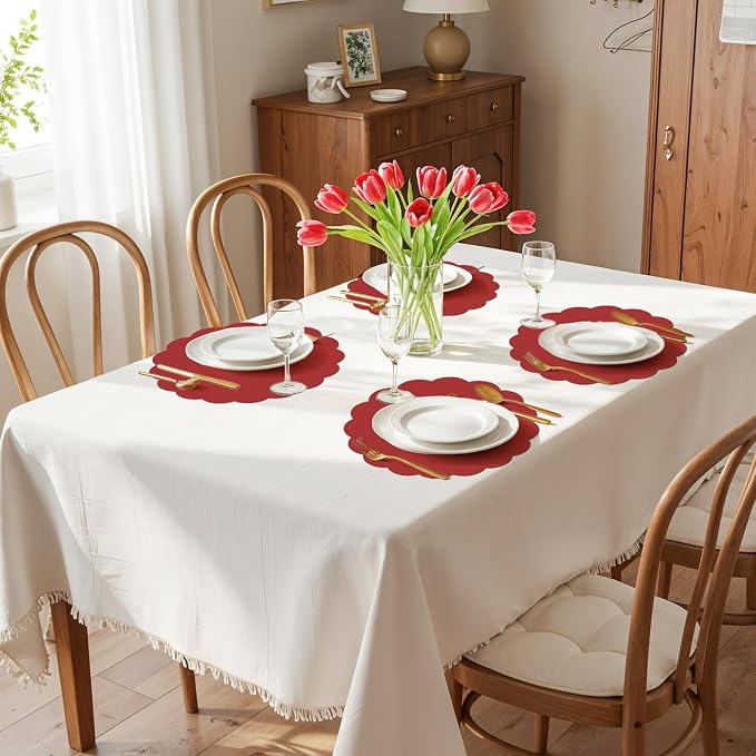 60 Pcs Red Paper Placemats, 13.5 Inch Disposable Scalloped Table Mats | Thick - Image 5