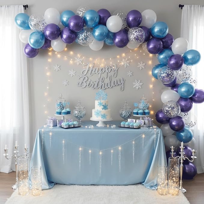 Blue Purple Snowflake Balloons Set, 12 Inch Metallic Blue Purple Balloon - Image 5