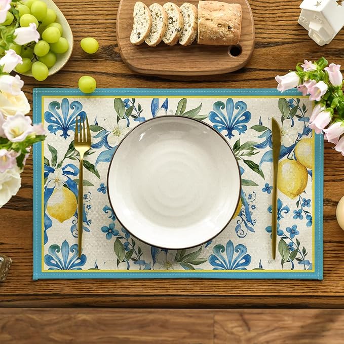 Artoid Mode Blue Lemon Iris Summer Placemats Set of 4, 12x18 Inch Seasonal - Image 2