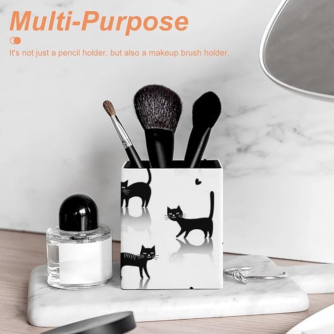 Pencil Pen Holder Cup, Desk Accessories Holder Black Cats White, Makeup Brush - Image 6