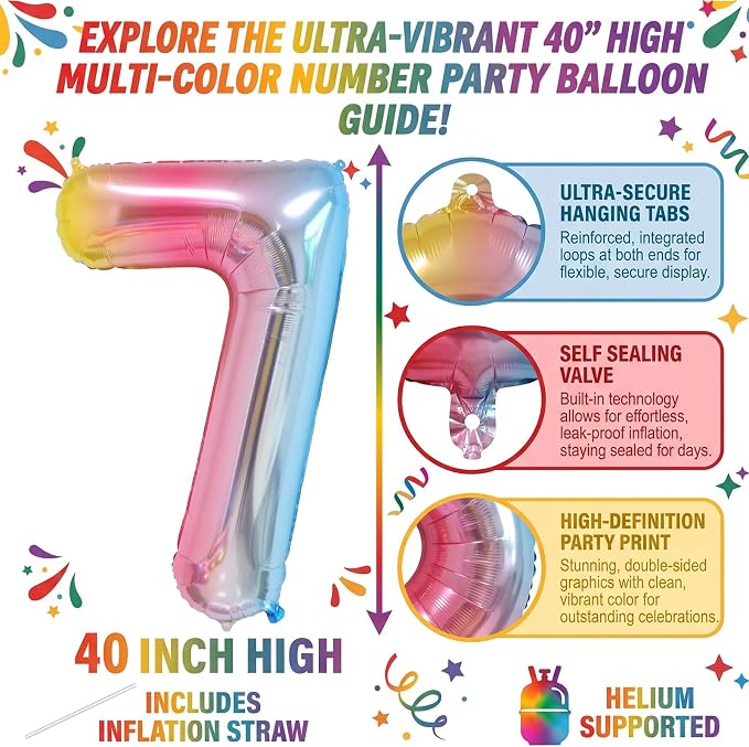 40" Rainbow Foil Number 7 Balloon - Image 2