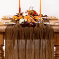 Brown Cheesecloth Table Runner Tan Fall Table Runner Boho Gauze 120 Inches Marron Cheese Cloth Fall Table Decorations for Thanksgiving Wedding Bridal Baby Shower Tea Party Decor