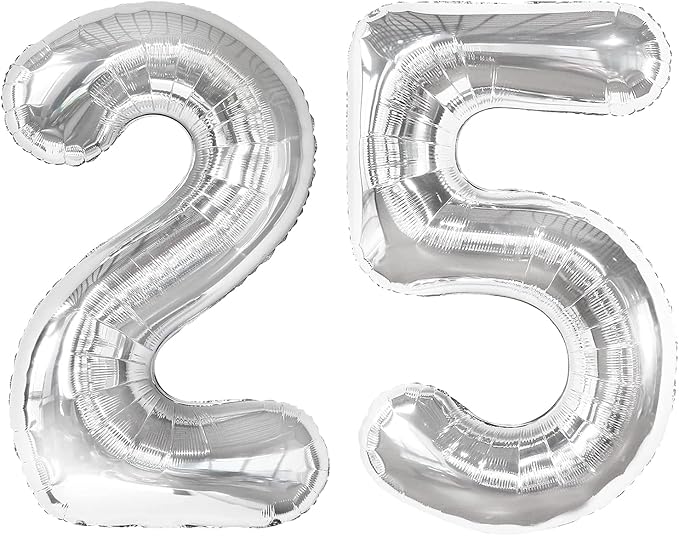25 Balloon - Silver Birthday Number Balloons, 40 Inch Decorations Men Women | by ALPHADELTAPI