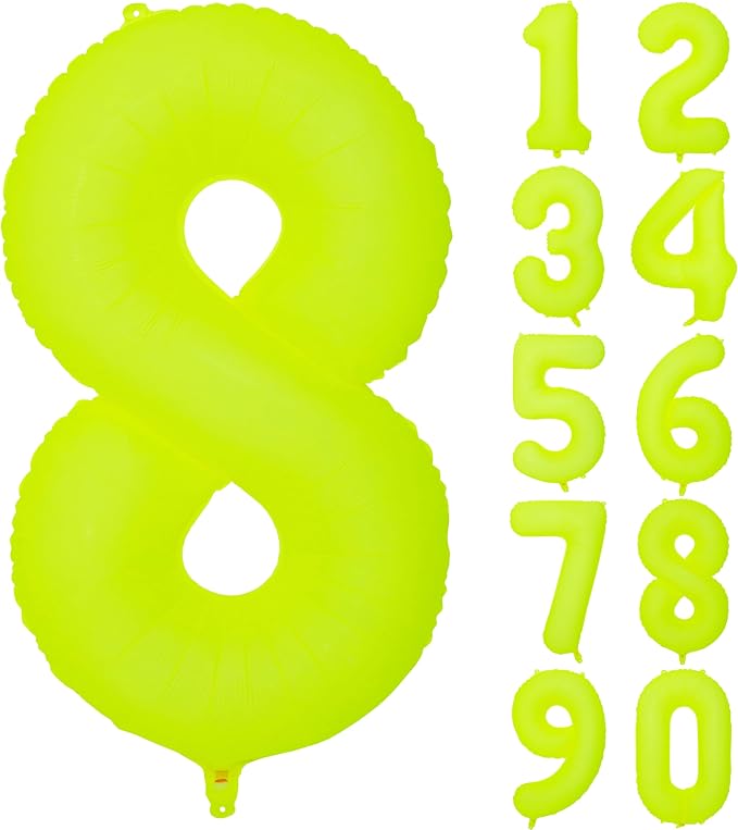40 IN Fluorescent Yellow Number 8 Balloon Neon Yellow 8 Foil Balloon | by YOIOZAIZAI