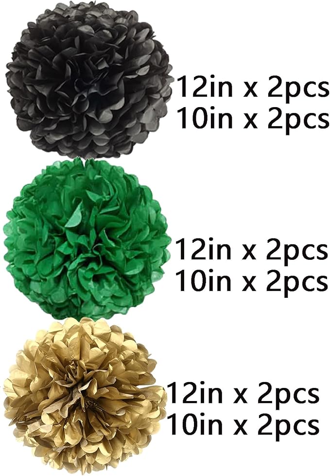 We Moment Black Dark Green and Gold Paper Pom Poms Decorations - Image 2