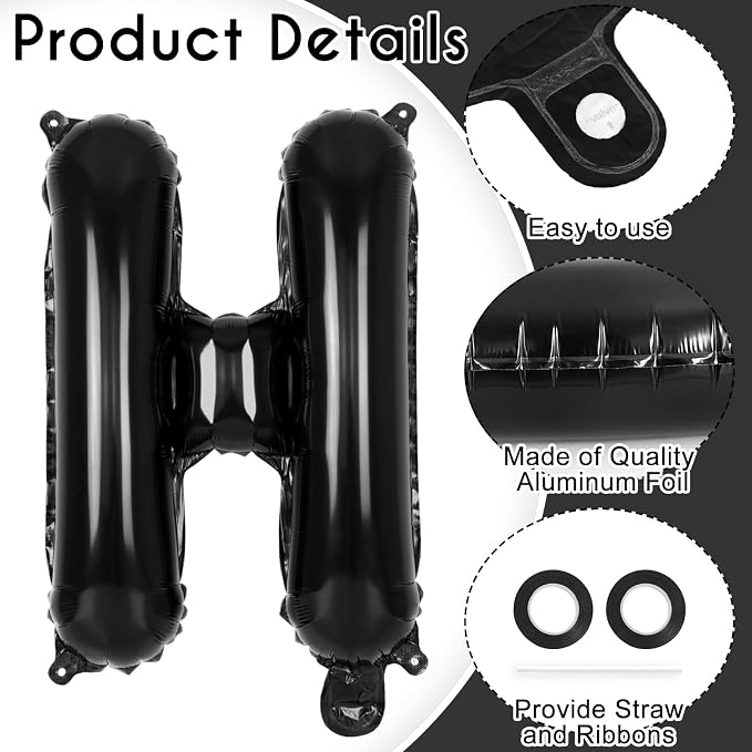 26 Pcs Black Letter Balloons, 16 Inch Foil Alphabet Letter Balloons, Letter A-Z - Image 5