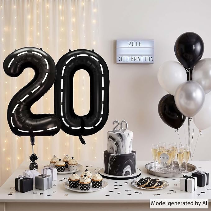 Black and White Stripes Number 20 Balloon 40 Inch, Foil Track Digit | Speedway - Image 7
