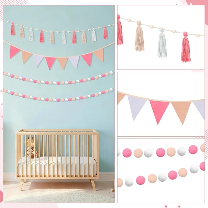 Hahafelt 4 Pcs Baby Shower Party Decoration Kit Pennant Bunting Banner Tassel - Image 6