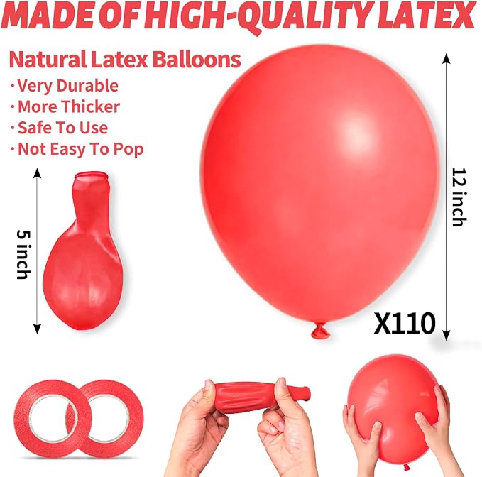 110pcs Pastel Red Balloon 12 Inch, Pastel Red Latex Balloons - Image 3