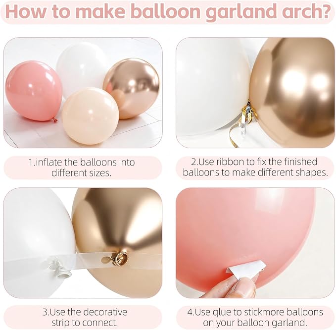Retro Blush Pink Balloons, Light Pink White Beige Gold Confetti, Party | 50 Pcs - Image 3