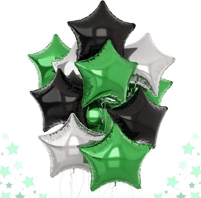 Green Black Star Balloons, 18Inch Balck Olive and Silver Stars Shape Foil by TAOYE