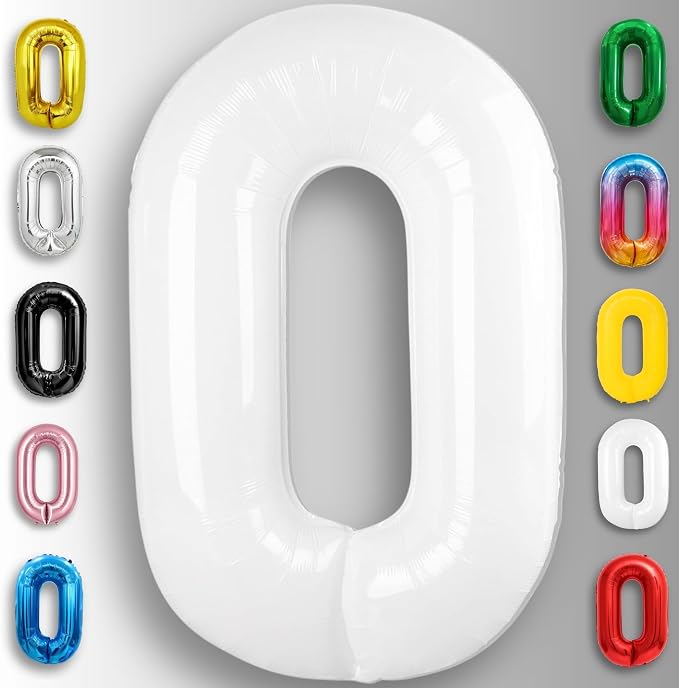 White Number Balloon 0 Mylar Foil Balloons 32 inch - Image 3
