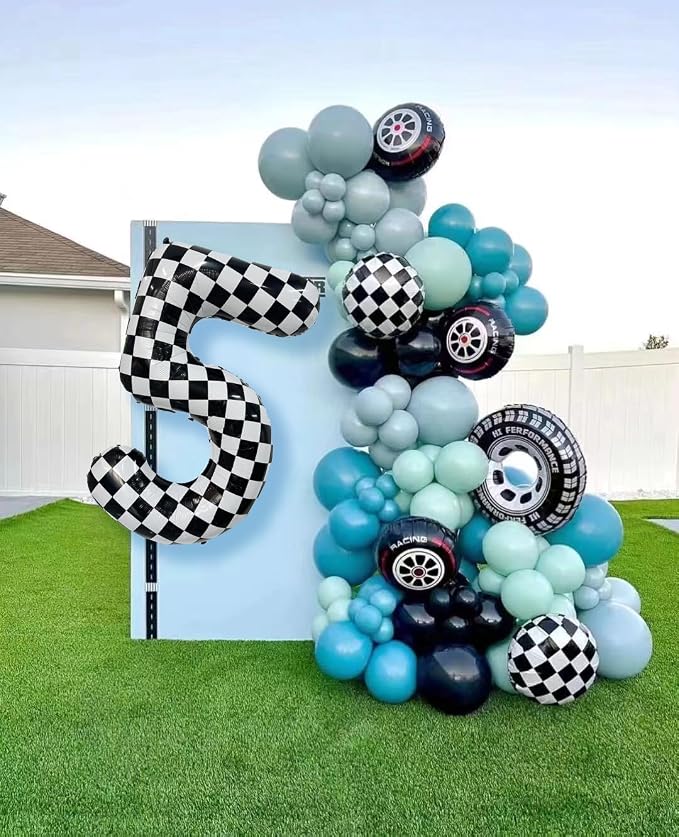 40 Inch Checkered Number Balloon 9 Black and White Number 9 Balloon Foil Helium - Image 3