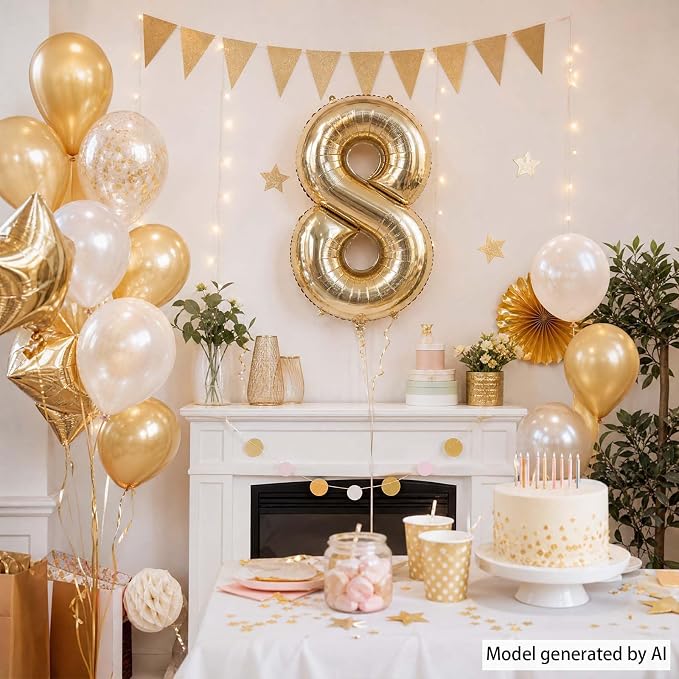 White Gold Number 8 Balloon 40 Inch, Foil Digit - Image 3