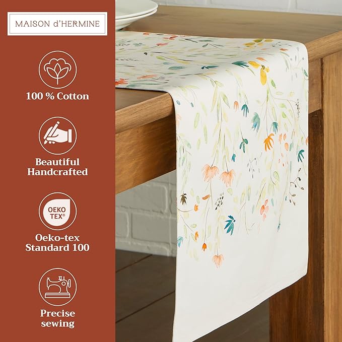 Maison d' Hermine Table Runner 100% Cotton Double Layer Table Runners 108 inches Long Decorative for Home Kitchen Dining Party Baby Shower Wedding Bridal Shower Spring Summer (Colmar, 14.50" x 108")