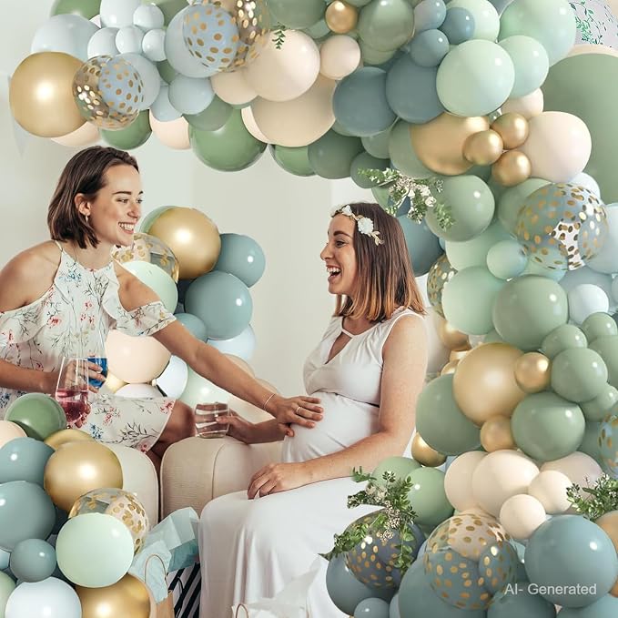 Dusty Blue Sage Green Balloon Arch Kit, Sand White Gold Confetti | Pastel Blue - Image 6
