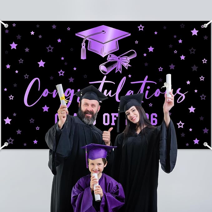 Congratulations Class of 2026 Backdrop Black Purple Graduation Banner Congrats - Image 4
