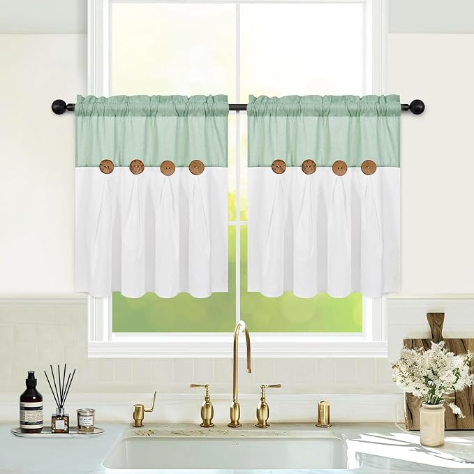 Boho Kitchen Curtains 24 Inch Length, Farmhouse Cotton Linen Tier Curtains by FRAMICS