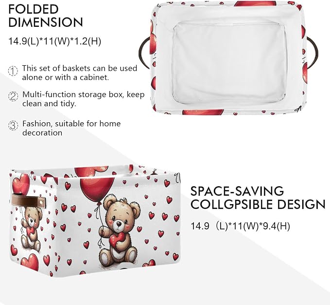 senya Valentine's Day Storage Basket, Love Bear Heart Balloon Foldable Fabric - Image 3
