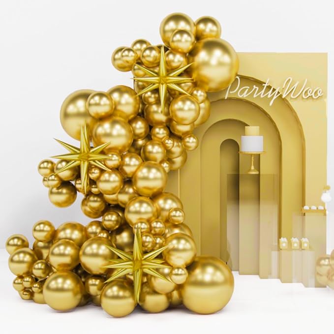 PartyWoo Metallic Gold Star Latex Balloon Arch Kit 110pcs Different Sizes | 18 by PartyWoo
